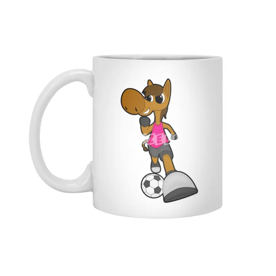 Horse as Soccer player with Soccer ball Beyaz Kupa