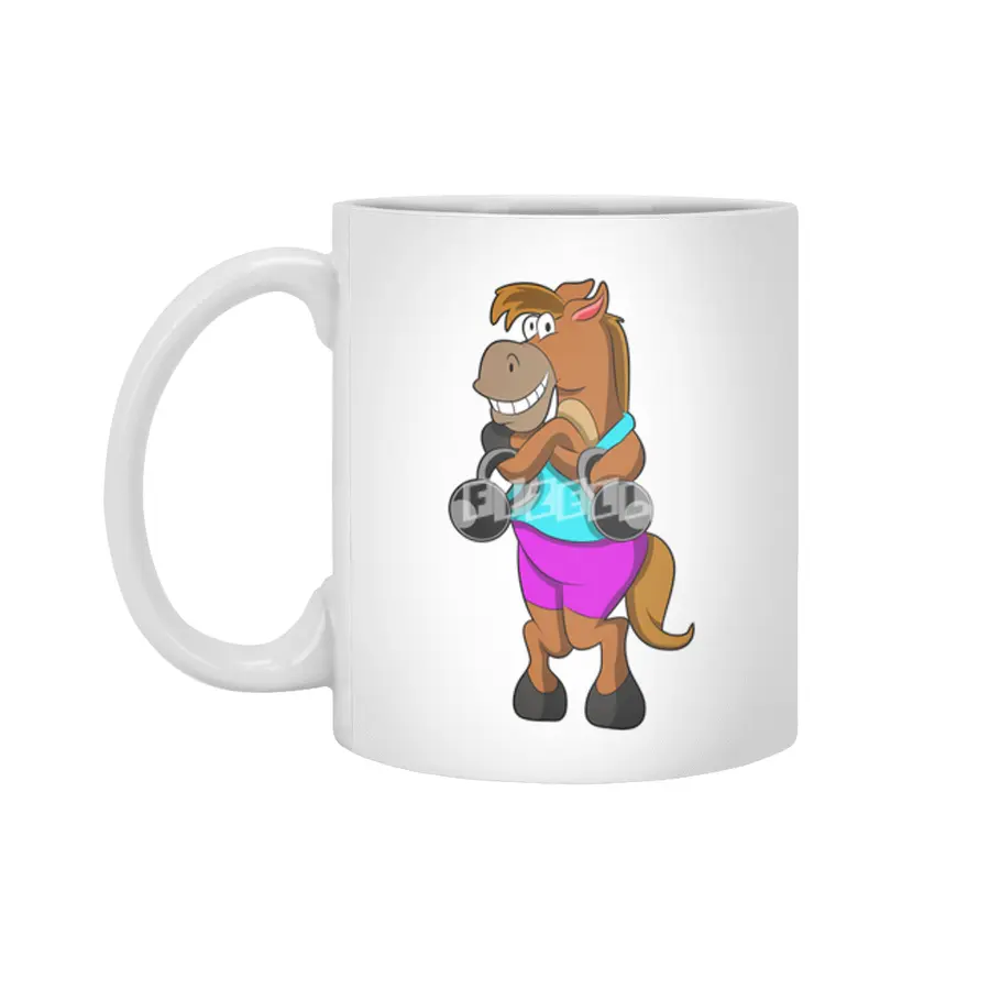 Horse at Laughing with Dumbbells Beyaz Kupa