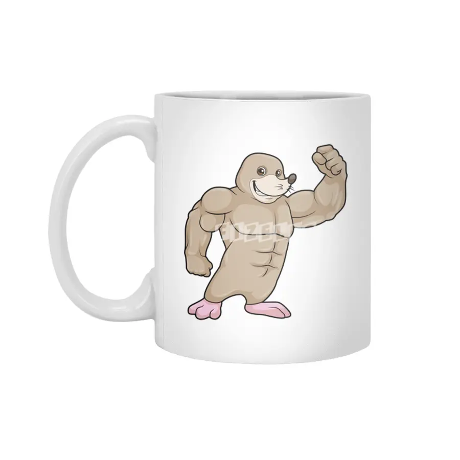Mole as Bodybuilder with big Muscles Beyaz Kupa