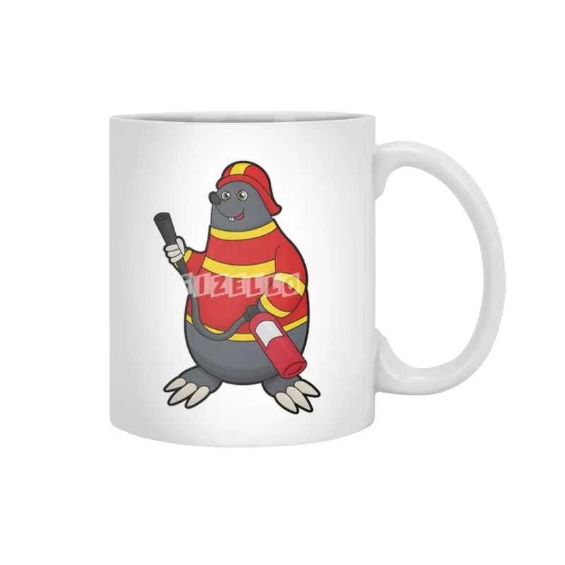 Mole as Firefighter with Fire extinguisher Beyaz Kupa