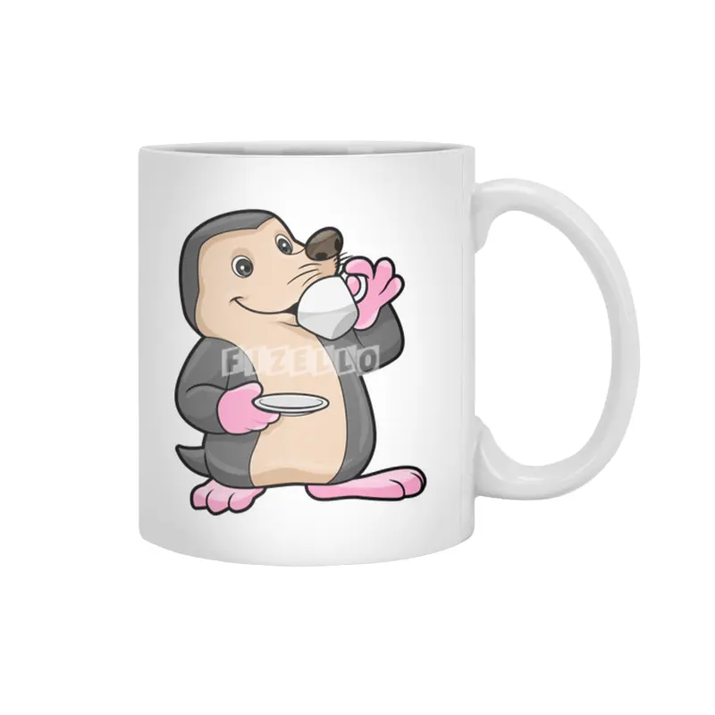 Mole with Cup of Coffee & Saucer Beyaz Kupa