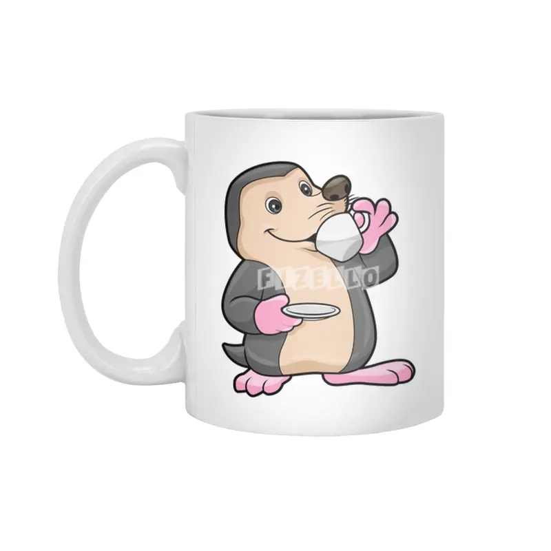 Mole with Cup of Coffee & Saucer Beyaz Kupa