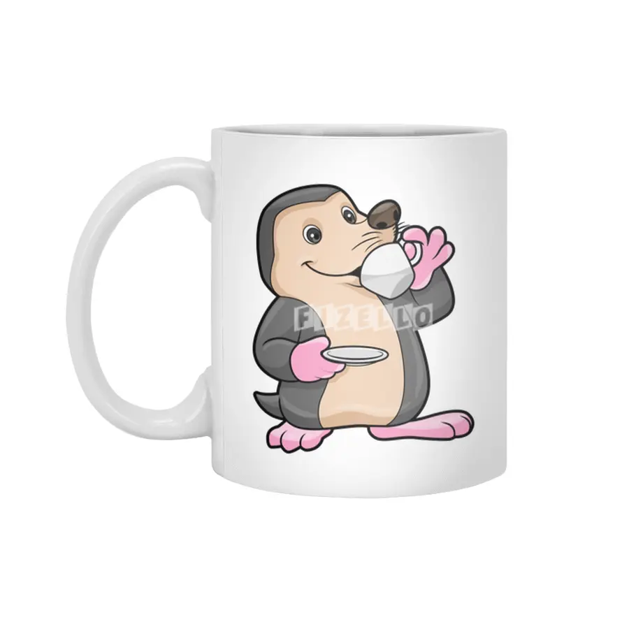 Mole with Cup of Coffee & Saucer Beyaz Kupa