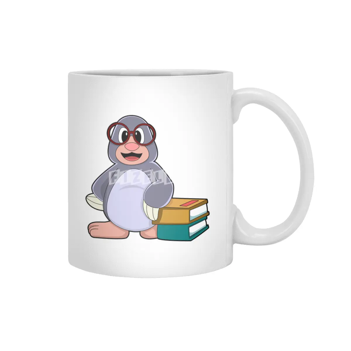 Mole with Glasses & Books Beyaz Kupa
