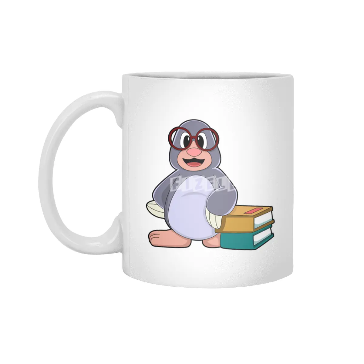Mole with Glasses & Books Beyaz Kupa