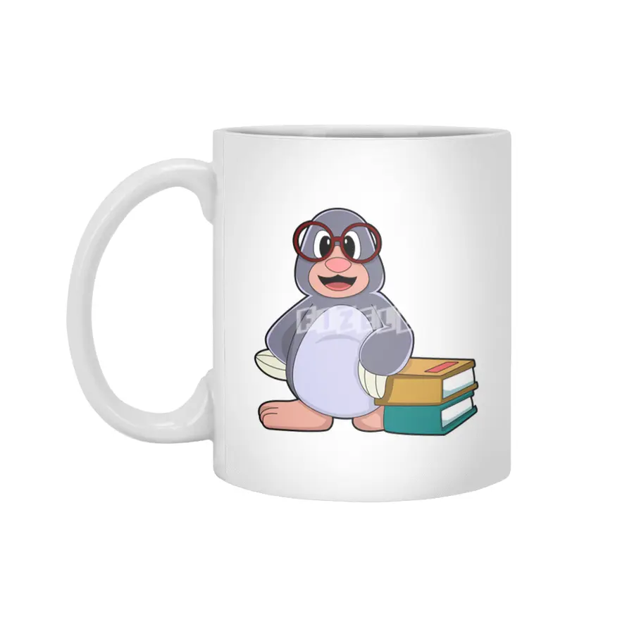 Mole with Glasses & Books Beyaz Kupa
