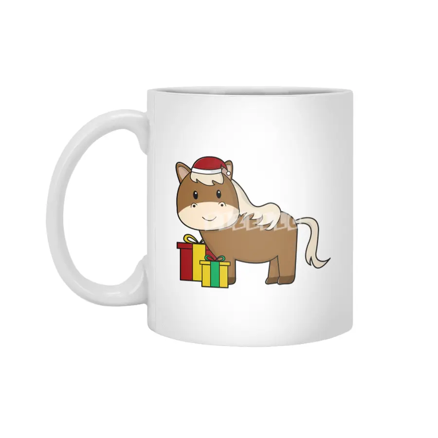 Horse with Santa hat & Gifts Beyaz Kupa