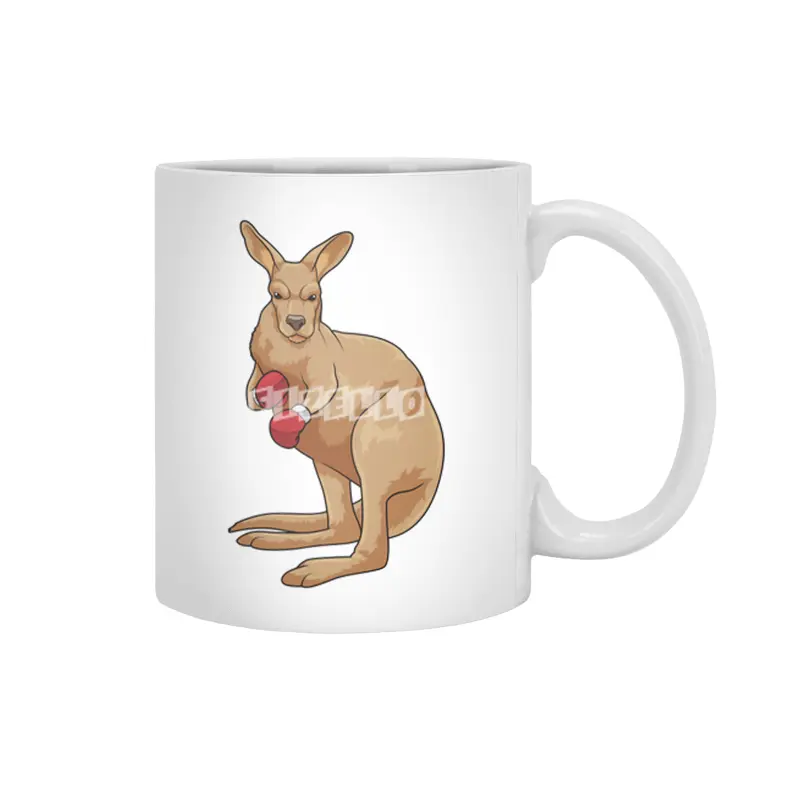 Kangaroo as Boxer with Boxing gloves Beyaz Kupa