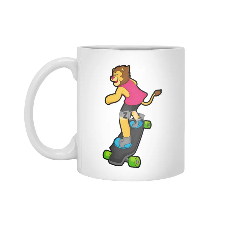 Lion as Skateboarder with Skateboard Beyaz Kupa