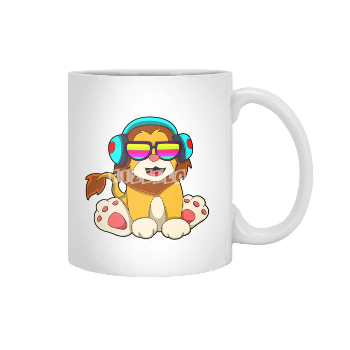 Lion at Music with Headphone & Glasses Beyaz Kupa