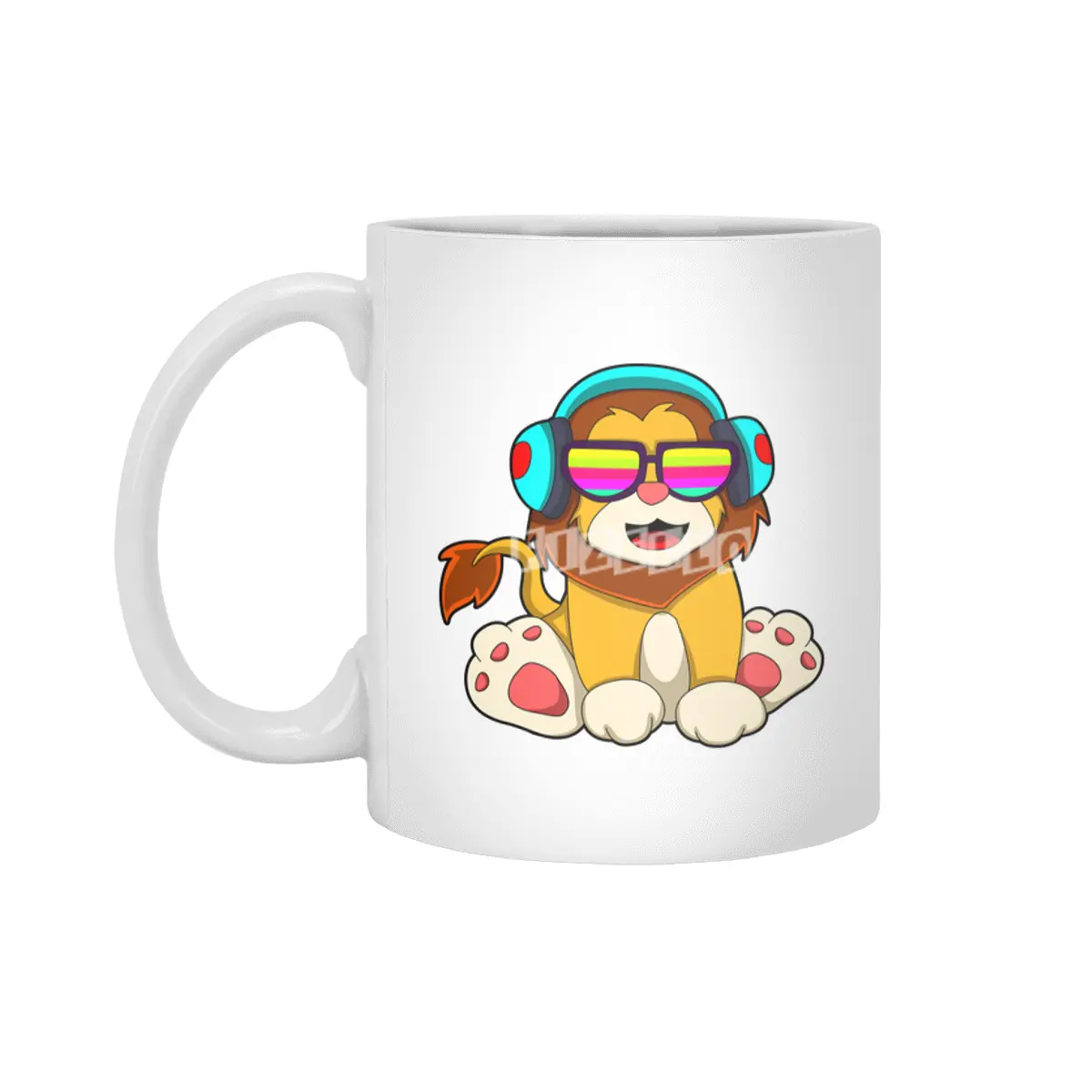 Lion at Music with Headphone & Glasses Beyaz Kupa
