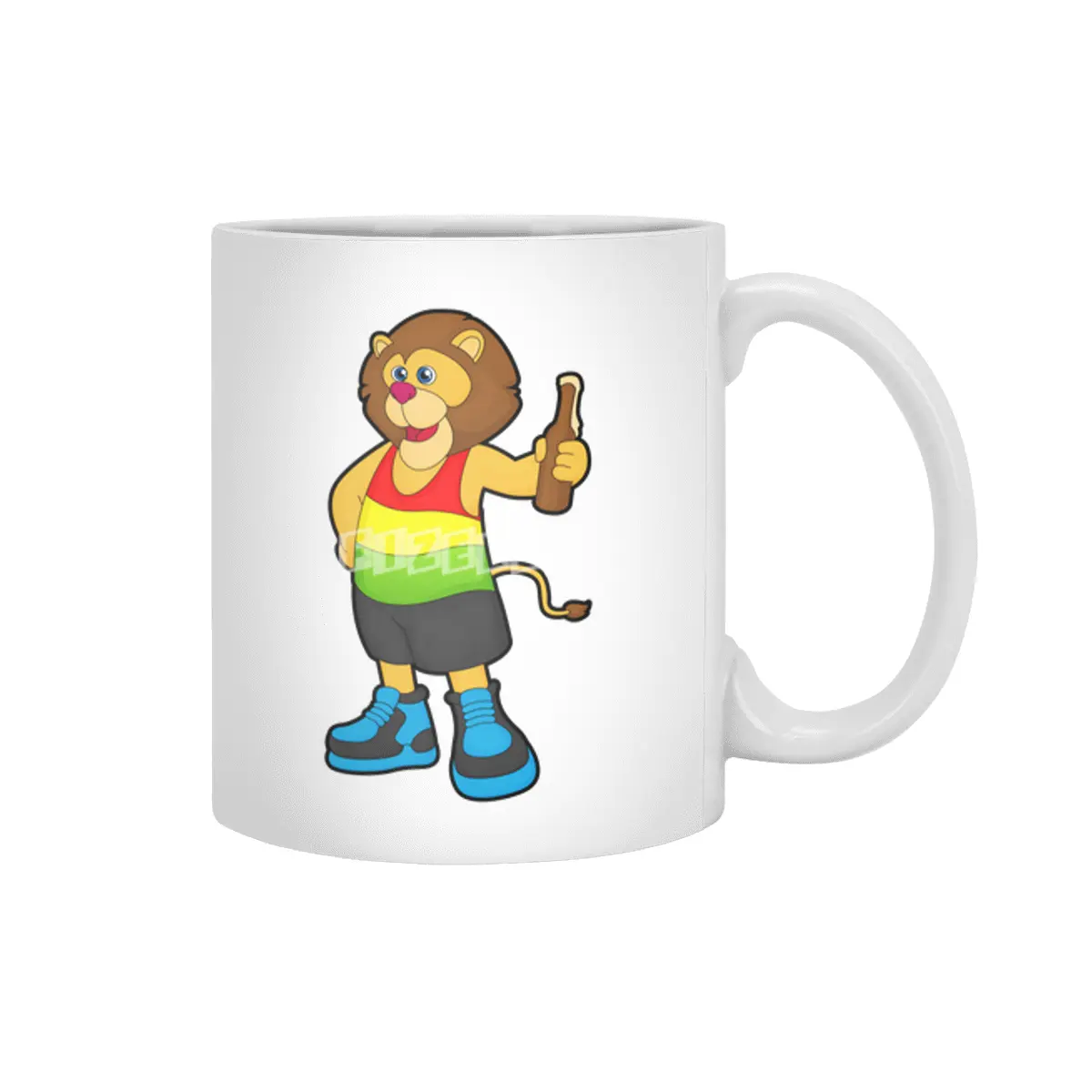 Lion with Bottle of Beer & Rainbow Tank top Beyaz Kupa