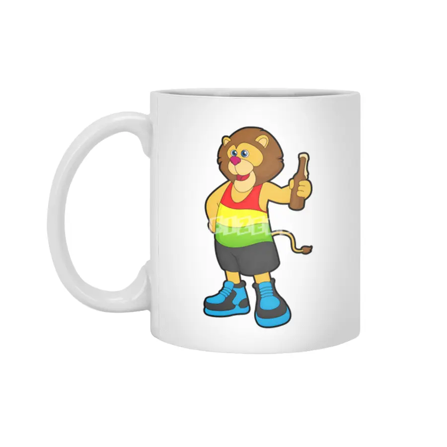 Lion with Bottle of Beer & Rainbow Tank top Beyaz Kupa