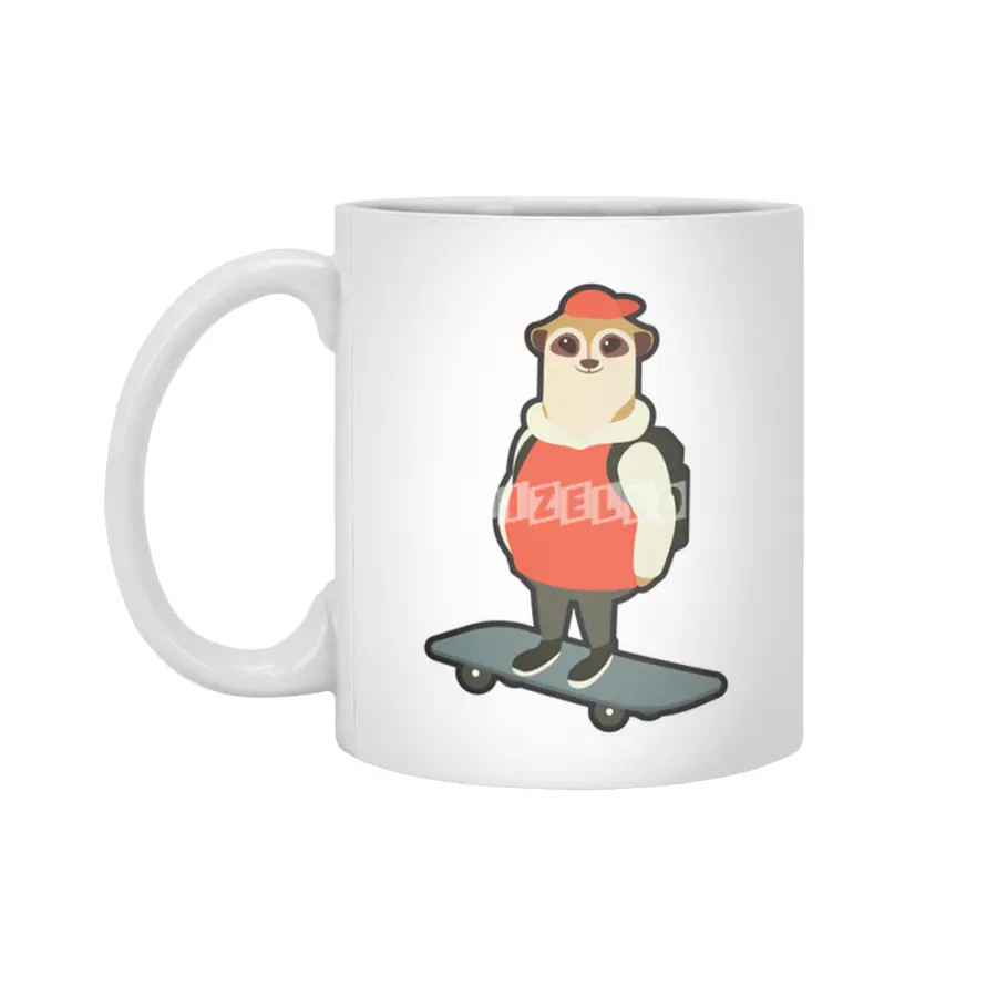 Meerkat as Skater with Skateboard Beyaz Kupa