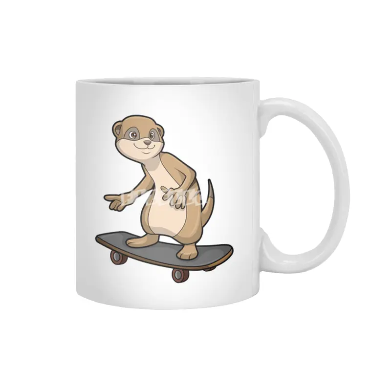 Meerkat as Skater with Skateboard Beyaz Kupa