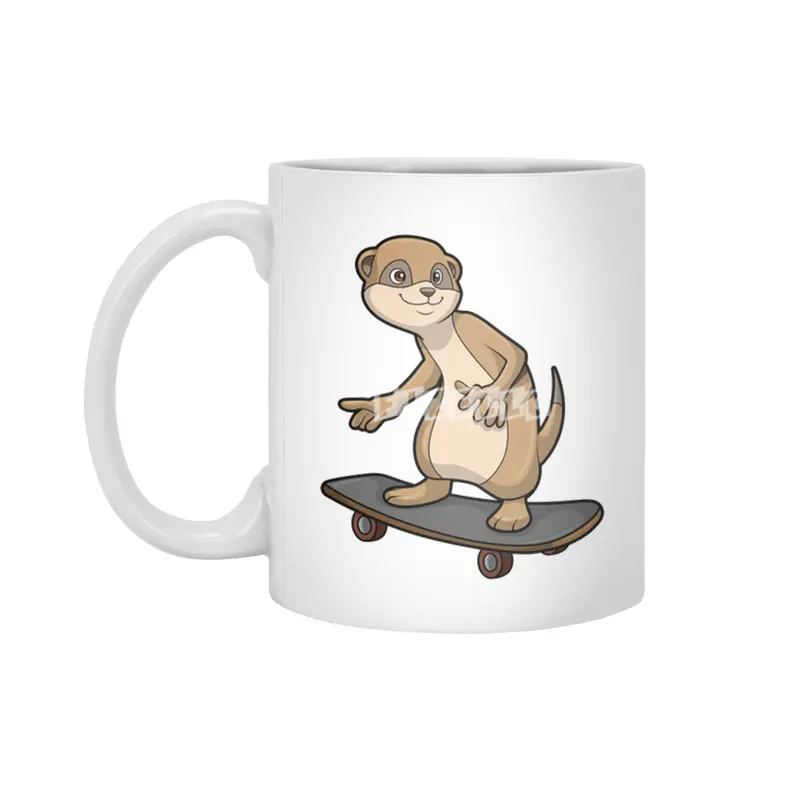 Meerkat as Skater with Skateboard Beyaz Kupa