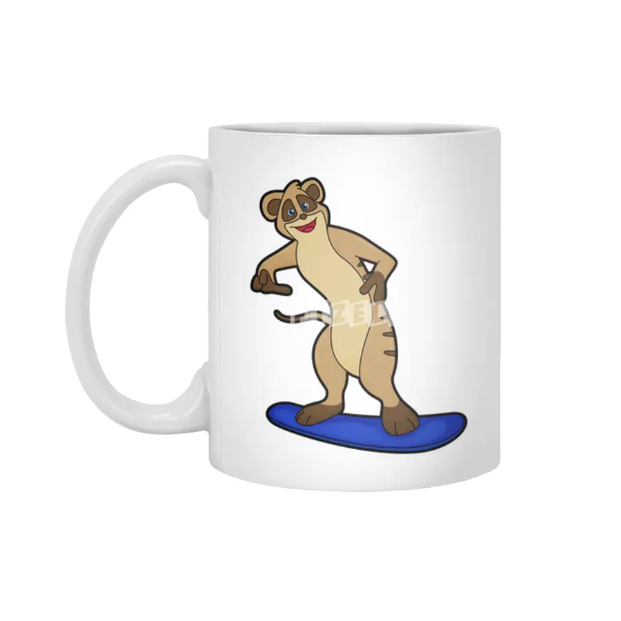 Meerkat as Snowboarder with Snowboard Beyaz Kupa
