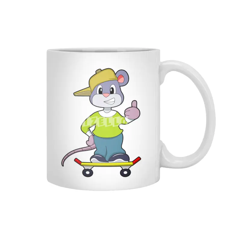 Mouse as Skater with Skateboard Beyaz Kupa