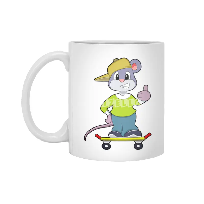 Mouse as Skater with Skateboard Beyaz Kupa