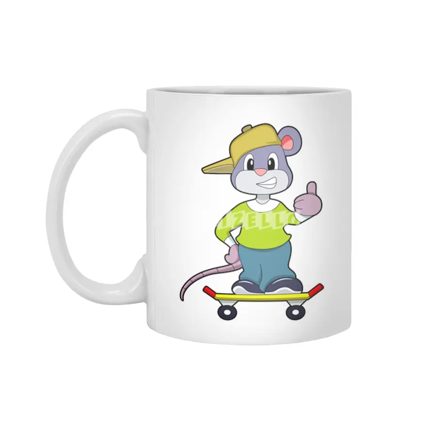 Mouse as Skater with Skateboard Beyaz Kupa