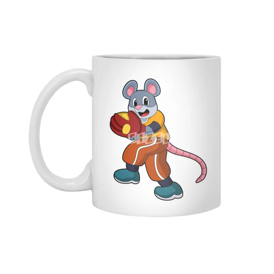 Mouse at Baseball with Baseball glove Beyaz Kupa