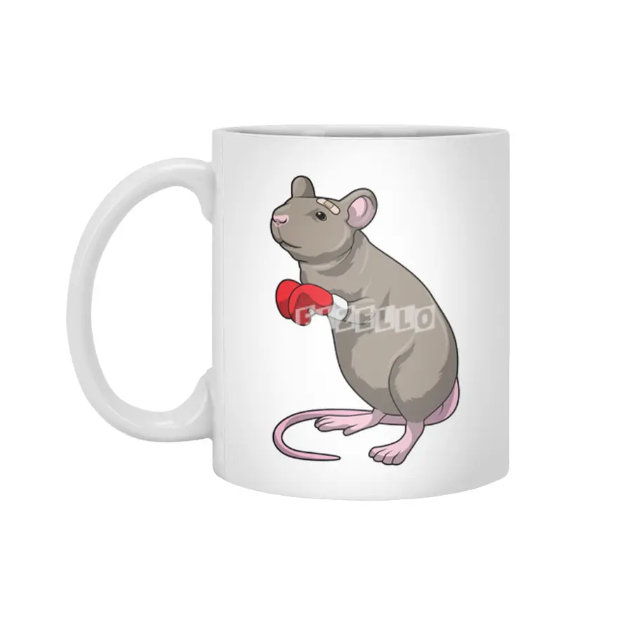 Mouse at Boxing with Boxing gloves Beyaz Kupa