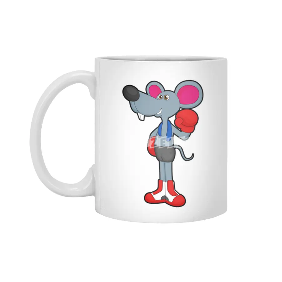 Mouse at Boxing with Boxing gloves Beyaz Kupa