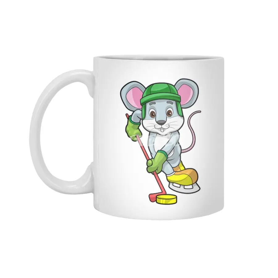 Mouse at Ice hockey with Ice hockey stick Beyaz Kupa