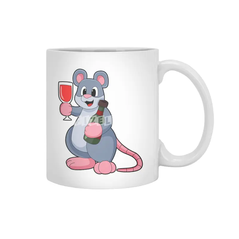 Mouse with Glass of Wine & Bottle Wine Beyaz Kupa