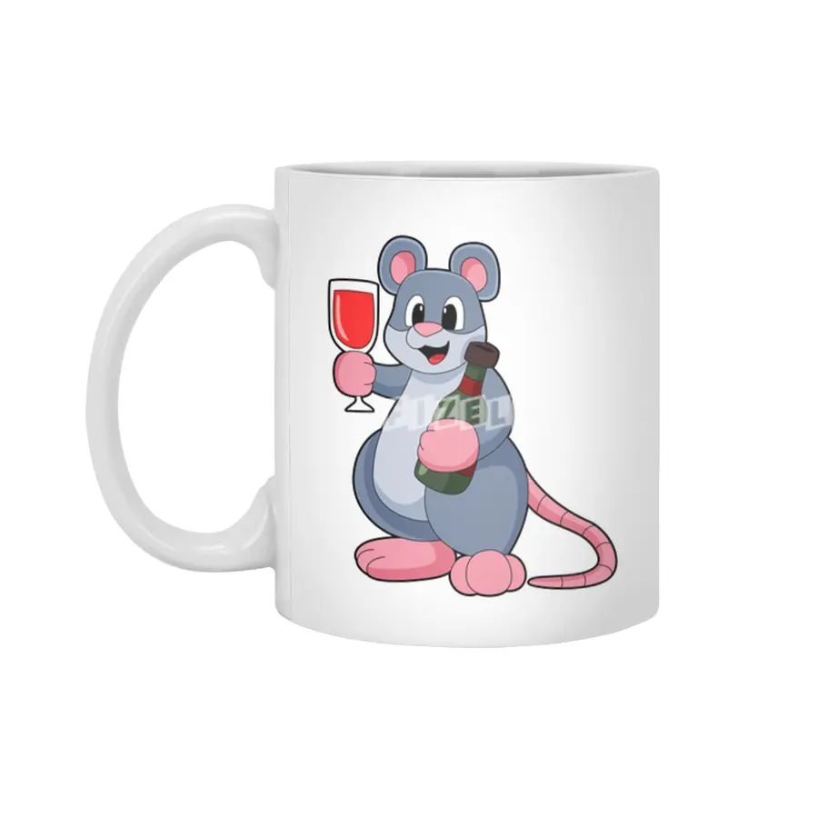 Mouse with Glass of Wine & Bottle Wine Beyaz Kupa