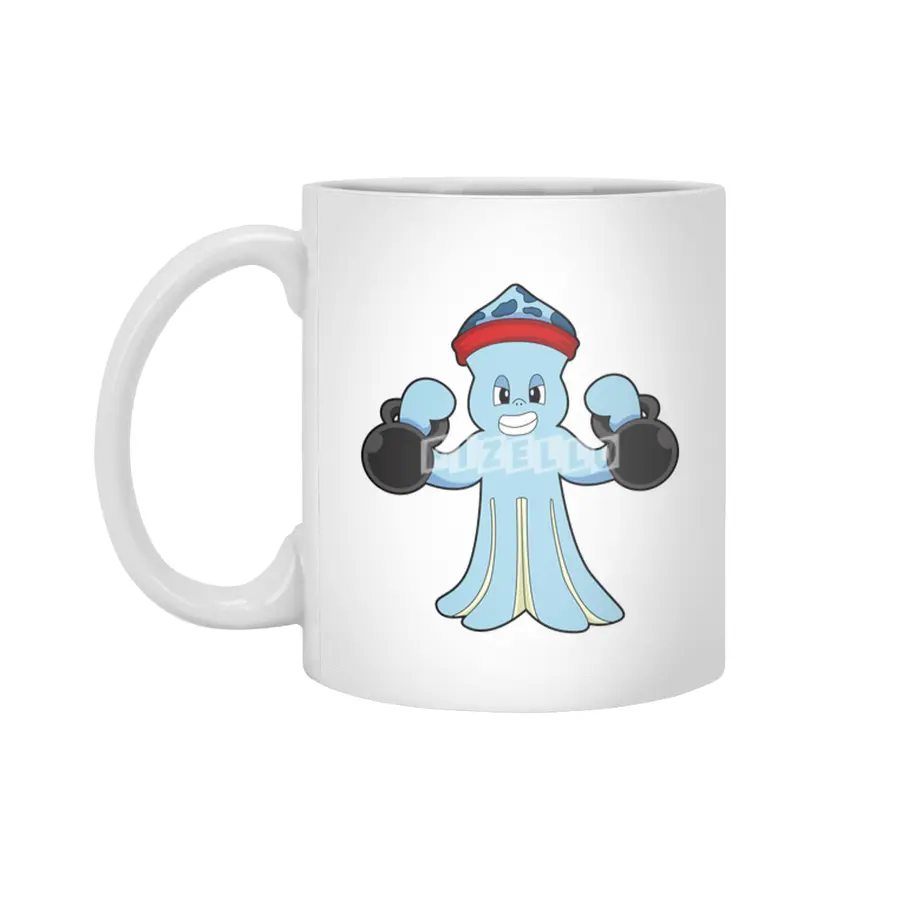 Octopus as Bodybuilder with Dumbbells Beyaz Kupa