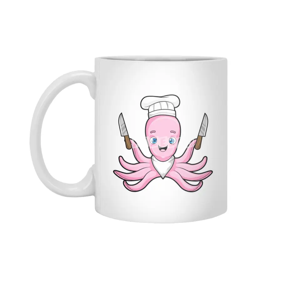Octopus as Cook with Knives Beyaz Kupa