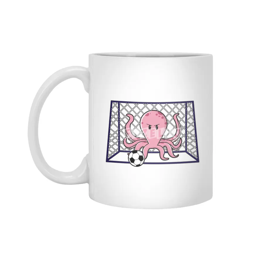 Octopus as Goalkeeper with Soccer ball Beyaz Kupa