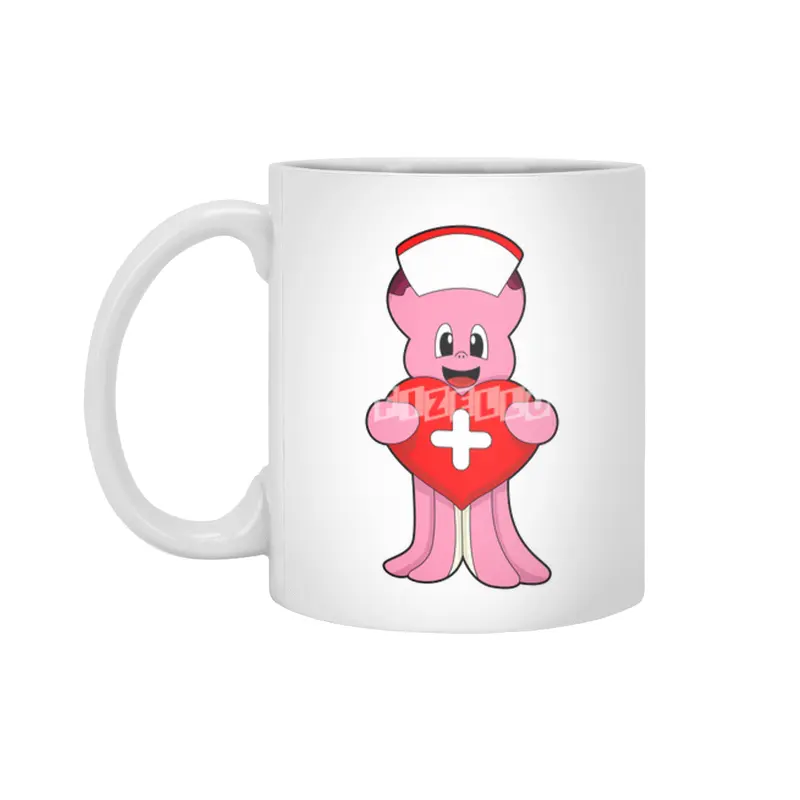Octopus as Nurse with Heart Beyaz Kupa