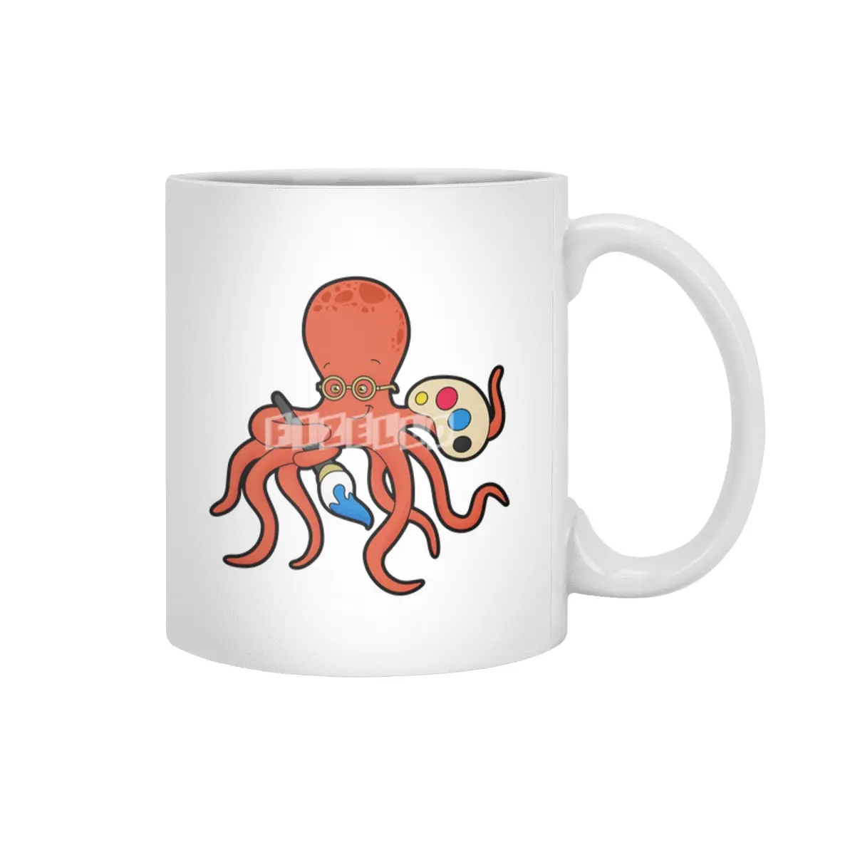 Octopus as Painter with Paint & Brush Beyaz Kupa