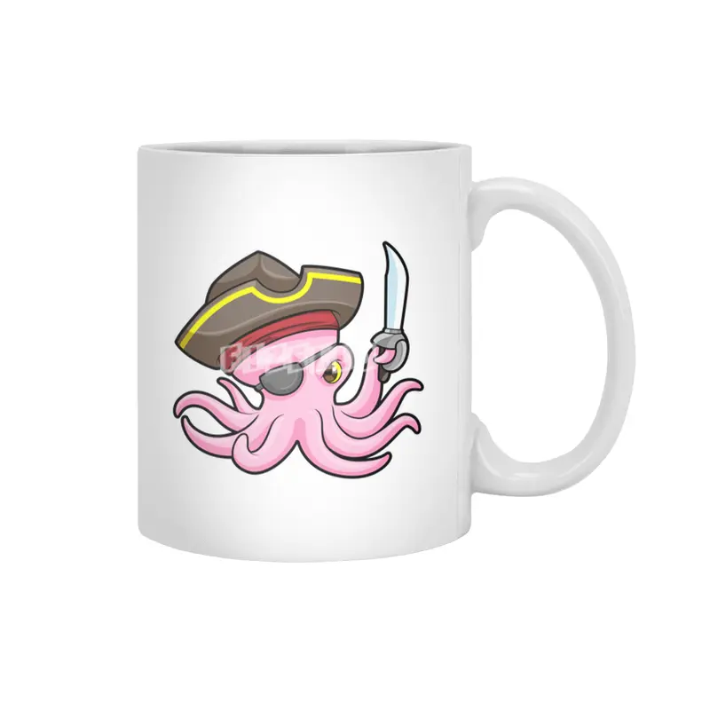 Octopus as Pirate with Saber & Eye patch Beyaz Kupa