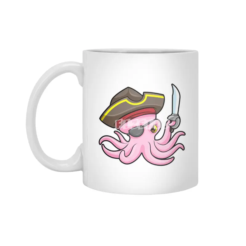 Octopus as Pirate with Saber & Eye patch Beyaz Kupa