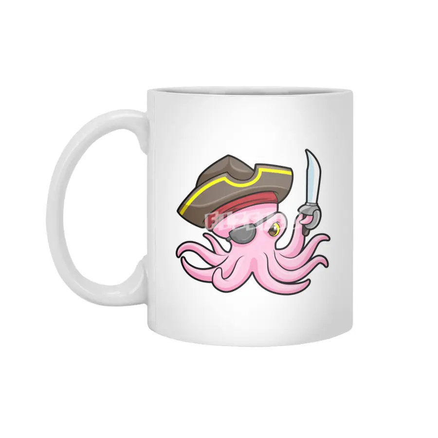 Octopus as Pirate with Saber & Eye patch Beyaz Kupa