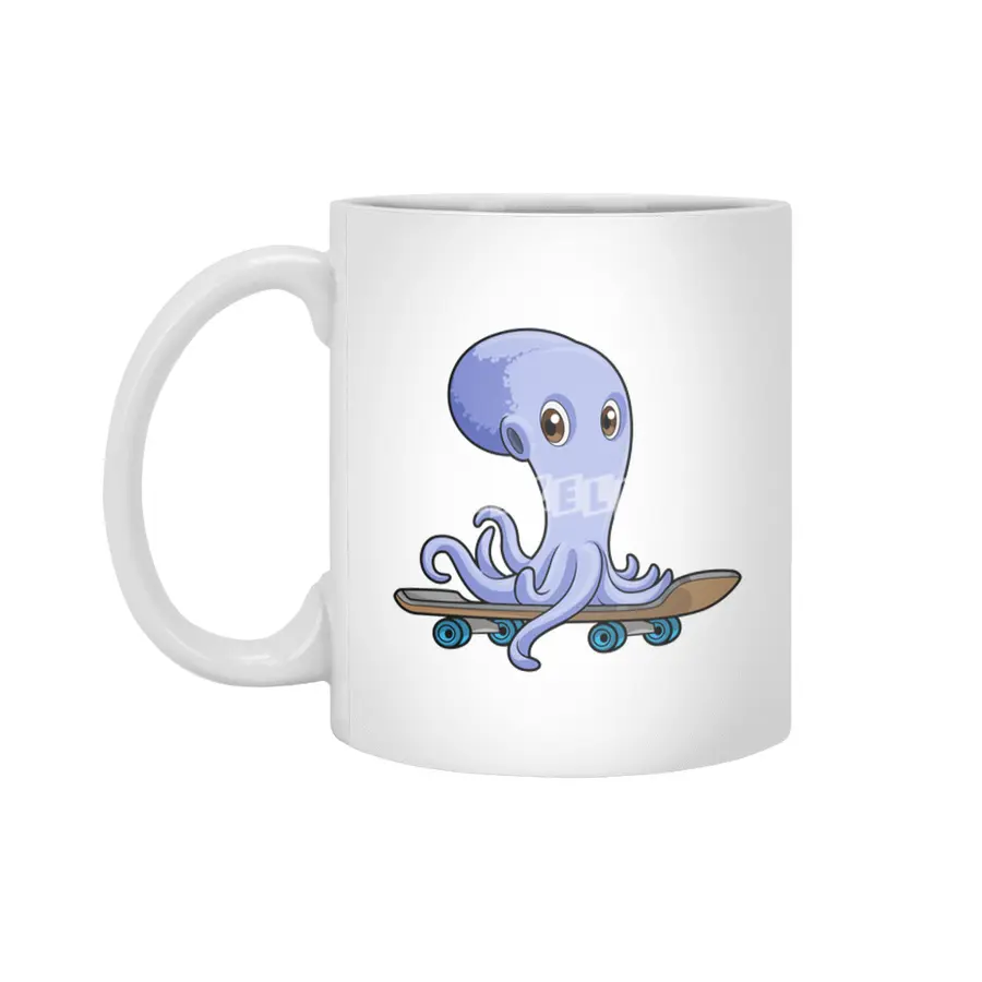 Octopus as Skater with Skateboard Beyaz Kupa