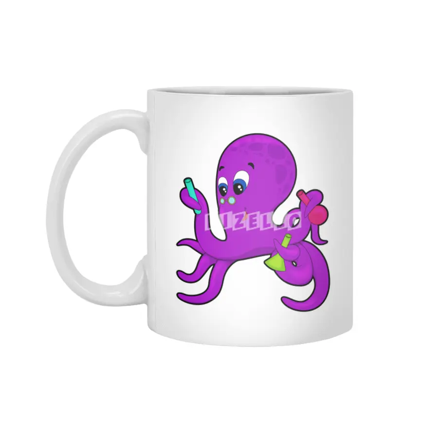 Octopus as Teacher with Laboratory equipment Beyaz Kupa