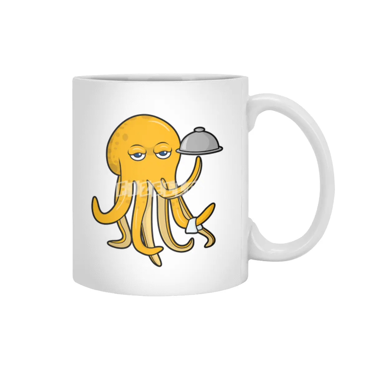 Octopus as Waiter with Platter & Serving towel Beyaz Kupa