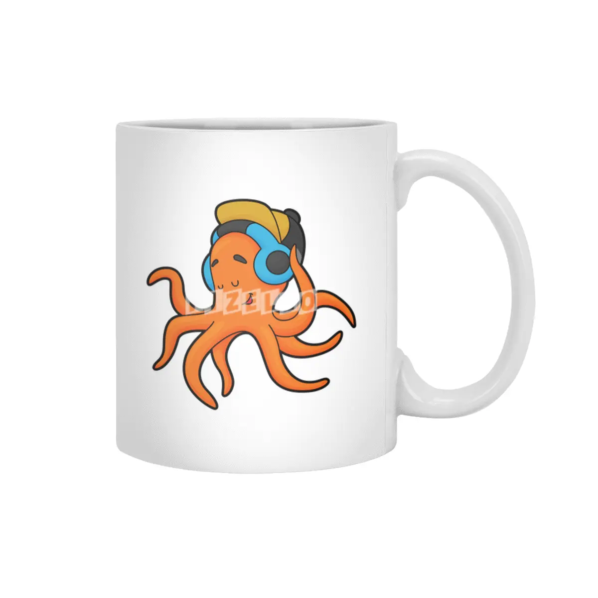 Octopus at Music with Headphone Beyaz Kupa