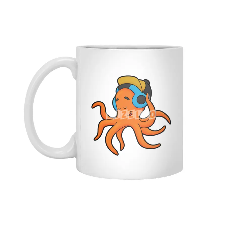 Octopus at Music with Headphone Beyaz Kupa