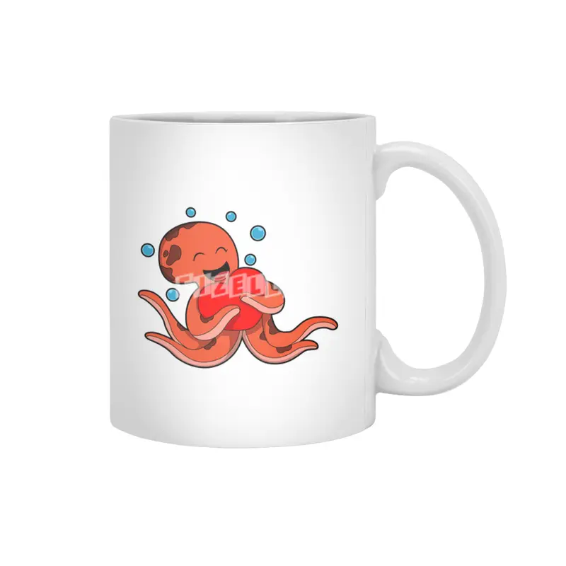 Octopus Love Heart Beyaz Kupa
