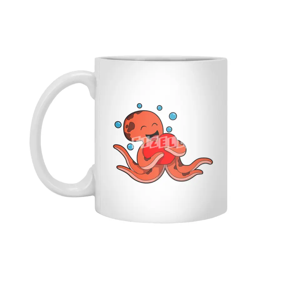 Octopus Love Heart Beyaz Kupa