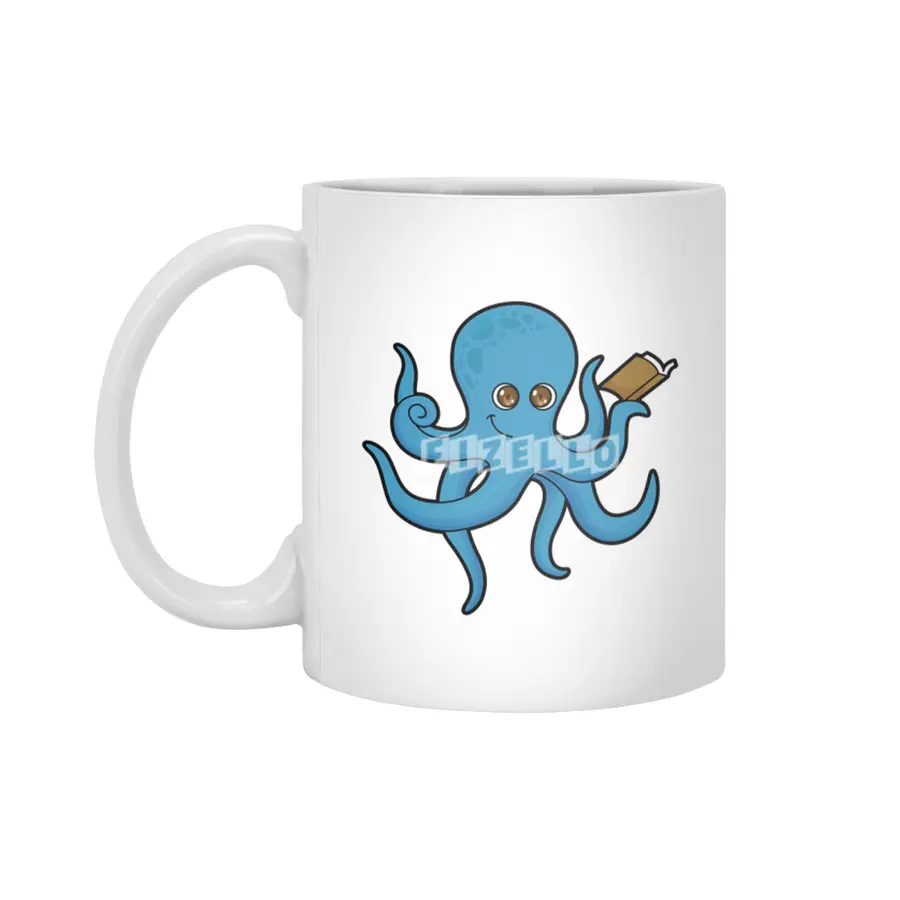 Octopus with Book Beyaz Kupa