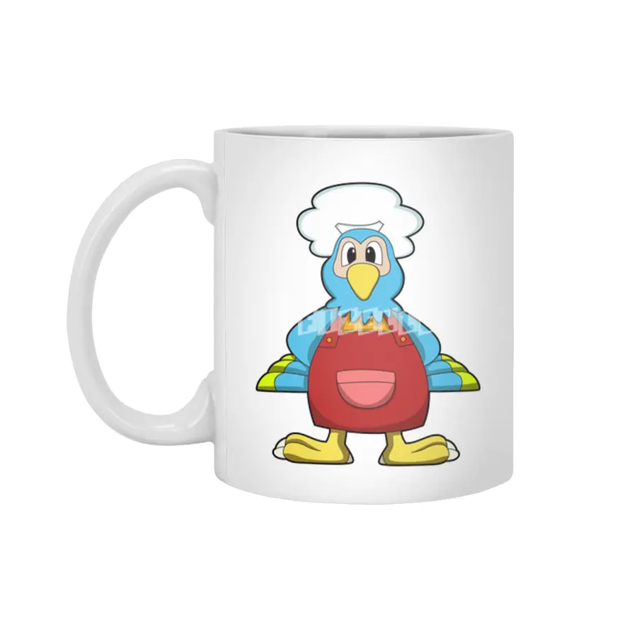 Parrot as Cook with Cooking apron Beyaz Kupa