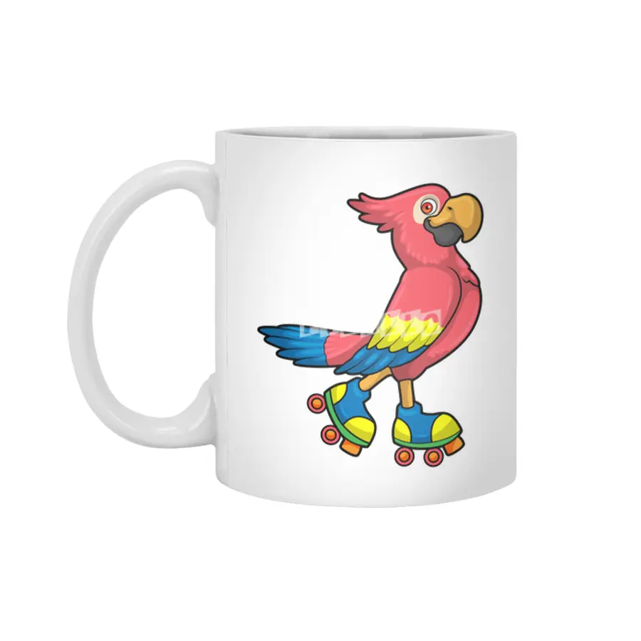 Parrot as Skater with Roller skates Beyaz Kupa