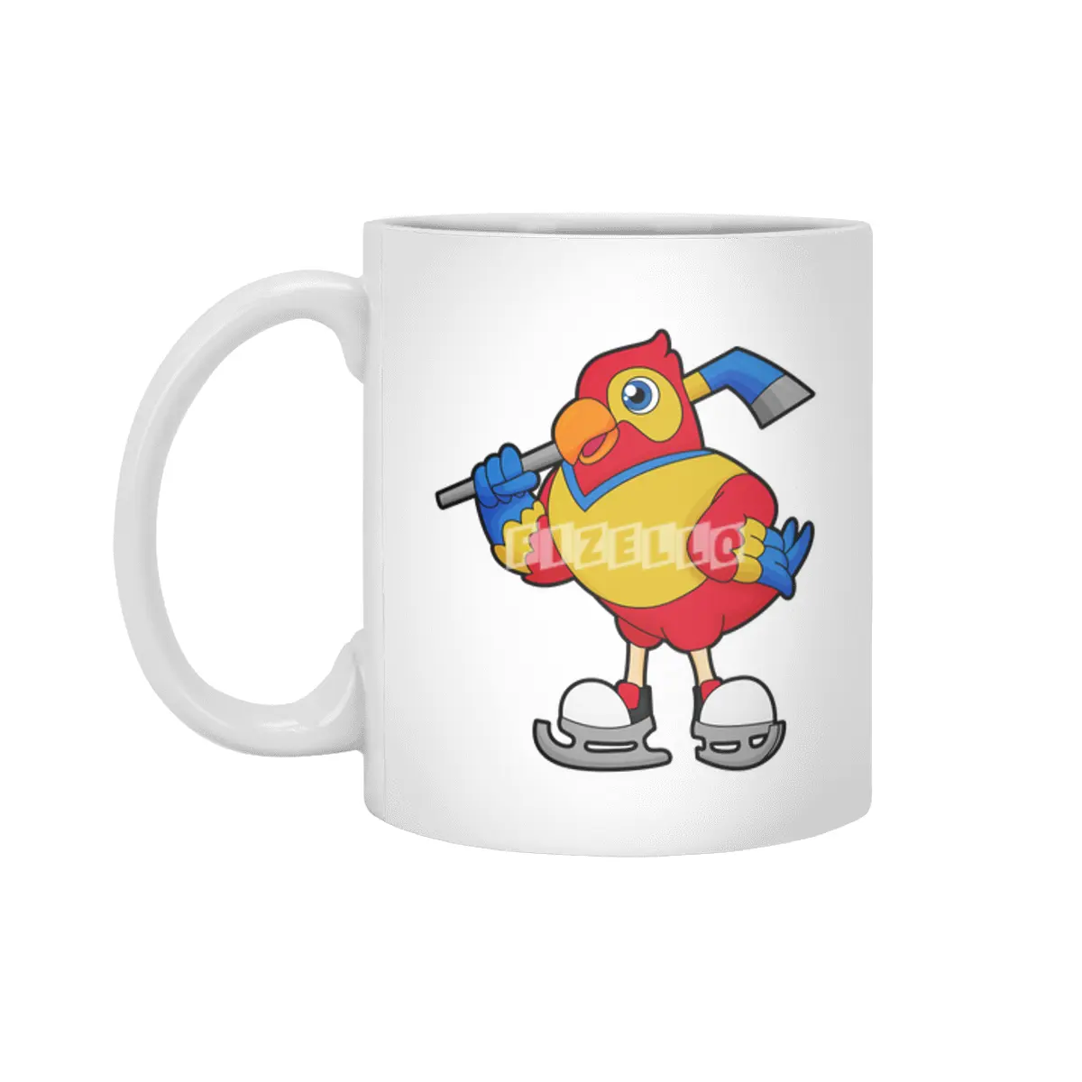 Parrot at Ice hockey with Ice hockey stick Beyaz Kupa