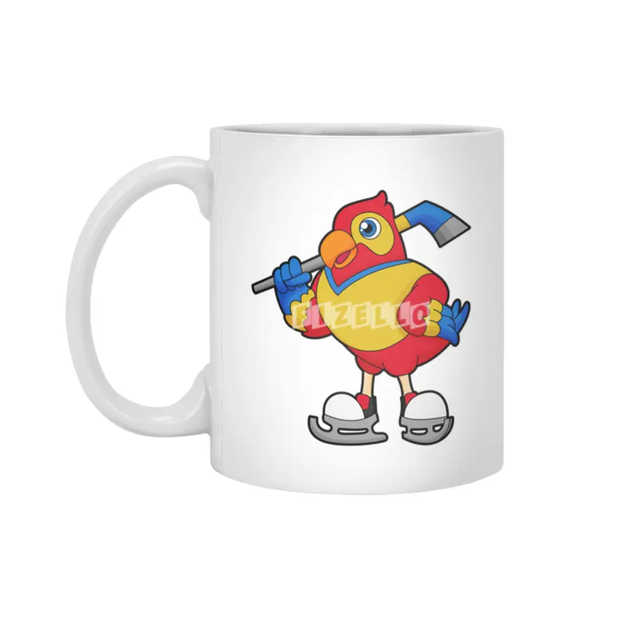 Parrot at Ice hockey with Ice hockey stick Beyaz Kupa